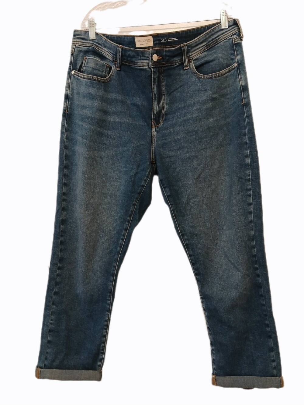 Pilcro 40" Waist Slim Boyfriend Jeans in Medium/Dark Blue Wash